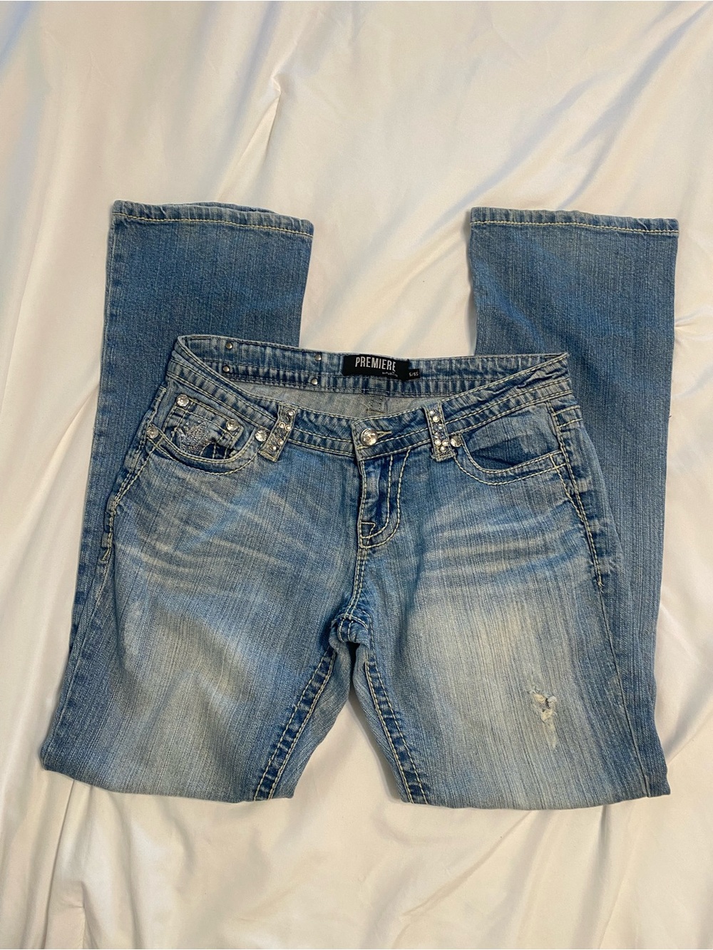Premier Women's Light Blue Boot Cut Jeans with Whiskered Fade